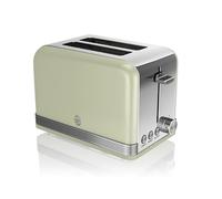 Swan Retro ST19010GN Tostadora Pan Ranura Ancha 2 Rebanadas, Diseño Vintage, 3 Funciones: Descongelación, Recalentamiento, Cancelación, Regulador 6 Niveles de Tostado, Acero Inoxidable, Verde, 815W