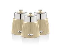 Swan Retro SWKA1024CN Set 3 Botes Cocina Metálicos de Almacenamiento 1 Litro Herméticos, Acero Lacado, Lata de Especias, Té ,Café, Pasta, Cereales, Arros, Juego Tarros Diseño Vintage, Crema