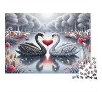 Swan Rompecabezas de Papel Cisnes Blancos y Negros Formando corazón en Lago, Regalo Coleccionable para Combatir el aburrimiento 52x38cm/1000 Piezas