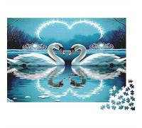 Swan Rompecabezas de Papel Resistente Dos cisnes Blancos Formando corazón en Lago por la Noche, Actividad educativa Familiar 38x26cm/1000 Piezas