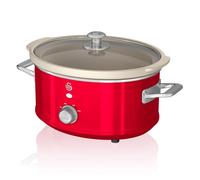 Swan Retro SF17021RNEU Olla Cocción Lenta 3,5L Recipiente Extraíble, Antiadherente Cerámica libre PFOA y PTFE, 3 Niveles Temperatura, Tapa Vidrio, Slow Cooker, Diseño Vintage, Rojo, 200W