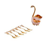 Swan Shaped Dessert Forks Set,6 Stainless Steel Forks with Holder for Ice Cream,Fruit,Snacks,Elegant Dinnerware Organizer,Cute Tableware Gift (Golden fork)