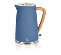 Swan Nordic Hervidor de agua eléctrico ultra rápido, inalámbrico sin cable, diseño moderno, 1,7 l, 2200 W, asa efecto madera, apagado automático, azul mate