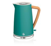 Swan Nordic Hervidor de agua eléctrico ultra rápido, inalámbrico sin cable, diseño moderno, 1,7 l, 2200 W, asa efecto madera, apagado automático, verde