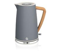 Swan Nordic Hervidor de agua eléctrico ultra rápido, inalámbrico sin cable, diseño moderno, 1,7 l, 2200 W, asa efecto madera, apagado automático, gris