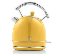 Swan retro hervidor de agua 1,8l, tetera eléctrica, resistencia oculta acero inoxidable, inalámbrico, sin cable, diseño vintage, apagado automático controlador strix , amarillo, 2200W