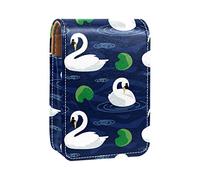 Swan Swimming in the Lotus Pool Night Lip Gloss Estuche portátil Mini Lipstick Storage Box Travel Lipstick Organizador Case con espejo para mujer, Varios colores, 9.5x2x7 cm/3.7x0.8x2.7 in