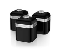 Swan swka1020bn retro set 3 botes metálicos de almacenamiento, 1 l, acero lacado, especias, té ,café, vintage, , negro