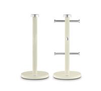 SWAN SWKA18531CN Townhouse - Juego de barra de toalla y árbol de 6 tazas con hierro recubierto de color, detalles cromados y bases pesadas, color crema