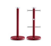 SWAN SWKA18531RN Townhouse - Juego de barra de toalla y árbol de 6 tazas con hierro recubierto de color, detalles cromados y bases pesadas, color rojo