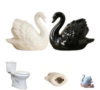 Swan Toilet Bolt Covers Decorative,Bathroom Ceramic Swan Decor Accessories,Handcrafted Ceramic Lovely Swans Toilet Decoration,Universal Fit for Most Standard Toilets (2Mix)