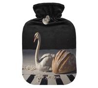 Swan Under The Starry Sky - Botella de agua caliente con funda de forro polar suave, bolsa de agua caliente para aliviar el dolor de cuello y hombros, terapias frías y calientes, talla S