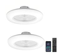 SWANEW 2pcs Ventilador de Techo 80W con Iluminación, Velocidad de Viento Ajustable, Regulación Continua, 55CM LED Luz de Ventilador con Mando a Distancia y APP, Modo Verano e Invierno