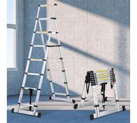 SWANEW Escalera telescópica de 2 m + 2,3 m, de aluminio, plegable, antideslizante, multiusos, 150 kg de capacidad de carga