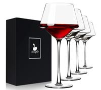 Swanfort Juego de 4 copas de vino tinto con accesorios de vino, vidrio soplado a mano, copas de vino burdeos sin plomo, vasos de vino de tazón grande en caja de regalo, 15 onzas