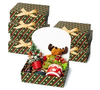 SWANGSA Juego de 8 cajas de regalo de Navidad con tapas, caja de regalo de 10.6 x 8 x 3 pulgadas para regalos, cajas de papel verdes para árbol de Navidad con cinta y 60 puntos adhesivos, para