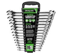 SWANLAKE GARDEN TOOLS Juego de llaves métricas de 15 piezas, juego de llaves combinadas premium con muesca en V métricas de 8 a 22 mm, par máximo, 12 puntos, acero al cromo vanadio, con estante de