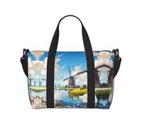 Swans by the windmill - Bolsa de viaje estampada con correa ajustable para el hombro, adecuada para viajes y deportes