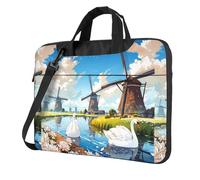 Swans by the windmill - Bolsa estampada para laptop, adecuada para viajes y oficina, 13 pulgadas
