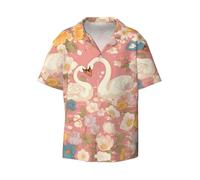 Swans in the Flowers - Camisa de manga corta con botones para hombre, cuello cubano, informal, playa, vacaciones, Negro, 4X-Large-5X-Large