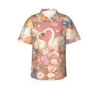 Swans in the Flowers Camisa hawaiana de manga corta para hombre, perfecta para fiestas de vacaciones en la playa este verano, Negro, M-4XL