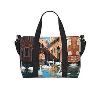 Swans in the waterway - Bolsa de viaje estampada con correa ajustable para el hombro, adecuada para viajes y deportes