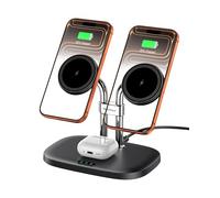 SwanScout Cargador Inalámbrico Doble para iPhone 17e/17/Air, Cargador Magnético para iPhone 16/15/14/13/12 Serie, Estación de Carga para AirPods Pro 3/2/Pro, SwanScout 706M (Negro)