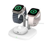 SwanScout Cargador para Apple Watch 11, SwanScout 704A, 3.3W Rápido Cargador Dual para Apple Watch Ultra 3/Ultra 2/SE 3/11/10/9/8, Soporte de Cargador Inalámbrico para Airpods Pro(Sin Adaptador)