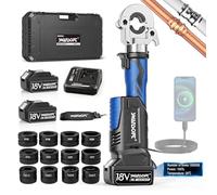 SWANSOFT 18V Prensa Hidráulica Eléctrica para Tubos con Perfil V/U/TH, Alicates de Prensa Hidráulica a Batería para Tuberías, Kit Completo con 12 Matrices V15-18-22-28 U16-20-25-32 TH16-20-26-32