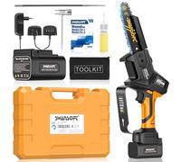 Swansoft se especializa en motosierras sin cuerda 6 ', mini motosierras de una mano con batería de litio 16,8 V 2x4 ah para cortar madera, frutas y aceitunas. amarillo