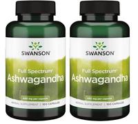 Swanson, Full Spectrum Ashwagandha (Raíz de Ashwagandha), 450mg, 100 Cápsulas, Probado en Laboratorio, Sin Soja, Sin Gluten, No GMO (Paquete de 2)