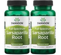 Swanson, Sarsaparilla Root, 450mg, Alta Dosificación, 60 Cápsulas, Testado en Laboratorio, Sin Soja, Sin Gluten, No GMO (Paquete de 2)