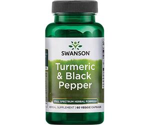 Swanson, Turmeric & Black Pepper (Cúrcuma y Pimienta Negra), 600mg, 60 Cápsulas vegetales, Testado en Laboratorio, Sin Soja, Vegetariano, Sin Gluten, No GMO
