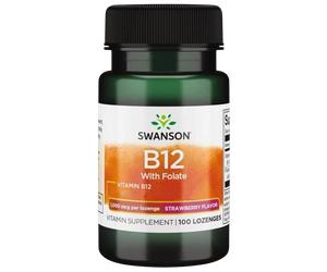 Swanson Vitamina B12 con folato, 1.000 mcg, sabor a fresa