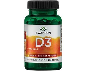 Swanson, Vitamina D3 125µg (5000 IU), Depot, 1 Cápsula cada 5 Días, 250 Cápsulas blandas, Dosis Alta, Testada en Laboratorio, Sin Soja, Sin Gluten, Sin OGM