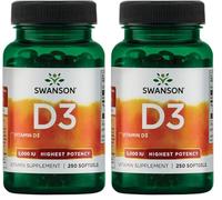 Swanson, Vitamina D3 125mcg (5000 IU), Depot, 1 Cápsula cada 5 Días, 250 Cápsulas blandas, Dosis Alta, Testada en Laboratorio, Sin Soja, Sin Gluten, Sin OGM (Paquete de 2)