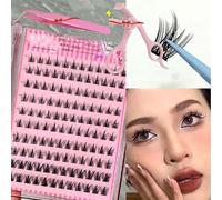 Swarous Waterproof Glue-Free Realistic False Eyelashes, Waterproof Lash Clusters Kit, Self Adhesive Eyelashes Natural Look, 10 Rows of Large Capacity Reusable Strip Lashes (CHY)