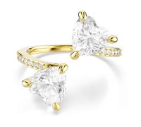 Swarovski Anillo Abierto Mesmera con dos Zirconia Talladas que se Unen en el Centro, Colección Mesmera, Talla de corazón, con una Banda de Pavé, Baño tono oro, Blanco