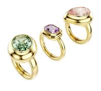Swarovski Anillo con diseño de gema, juego (3), multicolor, chapado en oro (ajustable, 50-55)