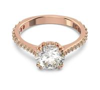 Swarovski Anillo de cóctel Constella, Talla redonda, Pavé, Blanco, Baño tono oro rosa