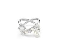 Swarovski Anillo de Cóctel Matrix, Adornado en Diagonal con una Variedad Zirconia Crystal Pearls, Diseño Abierto, Colección Matrix, Talla Redonda, Baño de Rodio, Blanco