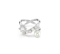 Swarovski Anillo de Cóctel Matrix, Adornado en Diagonal con una Variedad Zirconia Crystal Pearls, Diseño Abierto, Colección Matrix, Talla Redonda, Baño de Rodio, Blanco
