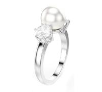 Swarovski Anillo de cóctel Matrix, Perla de cristal, Talla redonda, Blanco, Baño de rodio