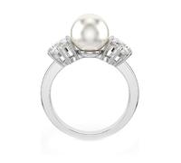 Swarovski Anillo de cóctel Matrix, Perla de cristal, Talla redonda, Blanco, Baño de rodio