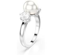 Swarovski Anillo de cóctel Matrix, Perla de cristal, Talla redonda, Blanco, Baño de rodio