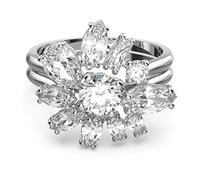 Swarovski Anillo Gema para Mujer, con Cristales Blancos de Diversas Tallas, en Baño de Rodio, Colección Gema, 52