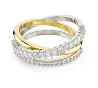 Swarovski Anillo Hyperbola, Diseño Torcido, Tres Bandas, Zirconia, Tallas Mixtas, Combinación de Acabados Metálicos, Acabo Tono Oro y Tono Plateado, Colección Hyperbola, Blanco