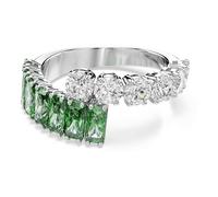 Swarovski Anillo Matrix, Anillo de Banda Superpuesta Zirconia Transparentes y Verdes en Tallas Redonda y Baguette, Colección Matrix, Baño de Rodio, Verde
