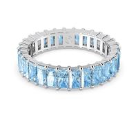 Swarovski Anillo Matrix, Corte baguette, Azul, Baño de Rodio (talla 60)