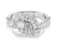Swarovski Anillo Matrix, Diseño en Forma de Lazo con una Sofisticada Decoración Zirconia en Talla Baguette, Cada una Colocada en un Engaste de Garra, Baño de Rodio, Blanco